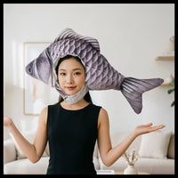 搞怪鱼头套帽子创意毛绒玩具抖音同款派对表演道具可爱整蛊头饰