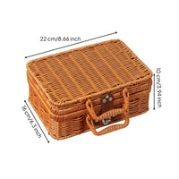 Woven Suitcase Box Top Handle Rattan Storage Box Brown for Gifting