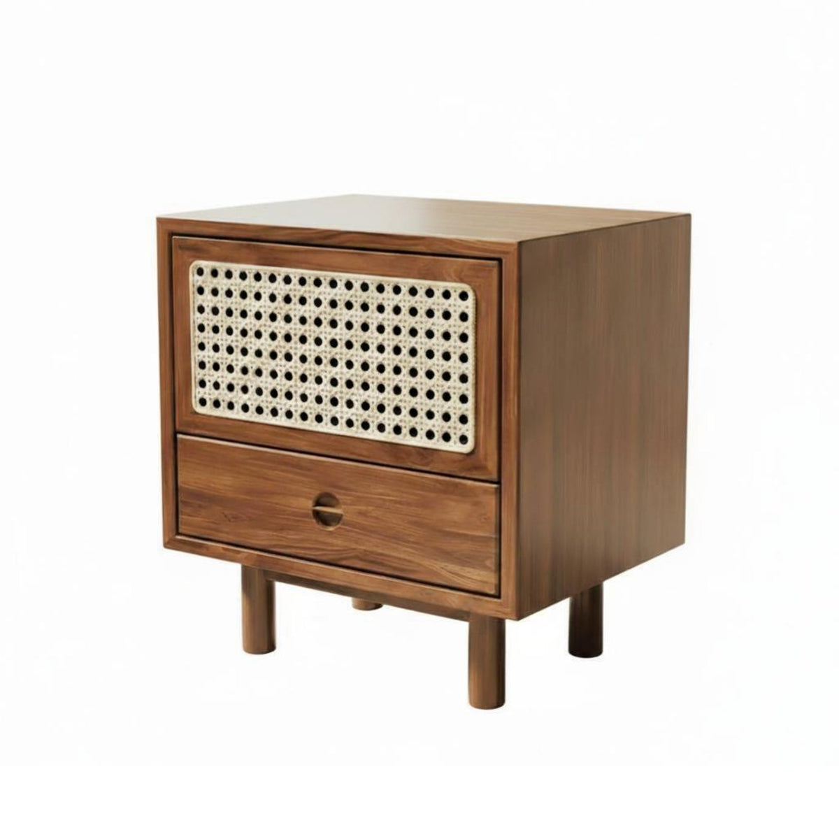 Rattan accent Nightstand natural simplicity aesthetic look Wicker Front End Table handmade Single Drawer Storage for homeowners