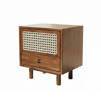 Rattan accent Nightstand natural simplicity aesthetic look Wicker Front End Table handmade Single Drawer Storage for homeowners