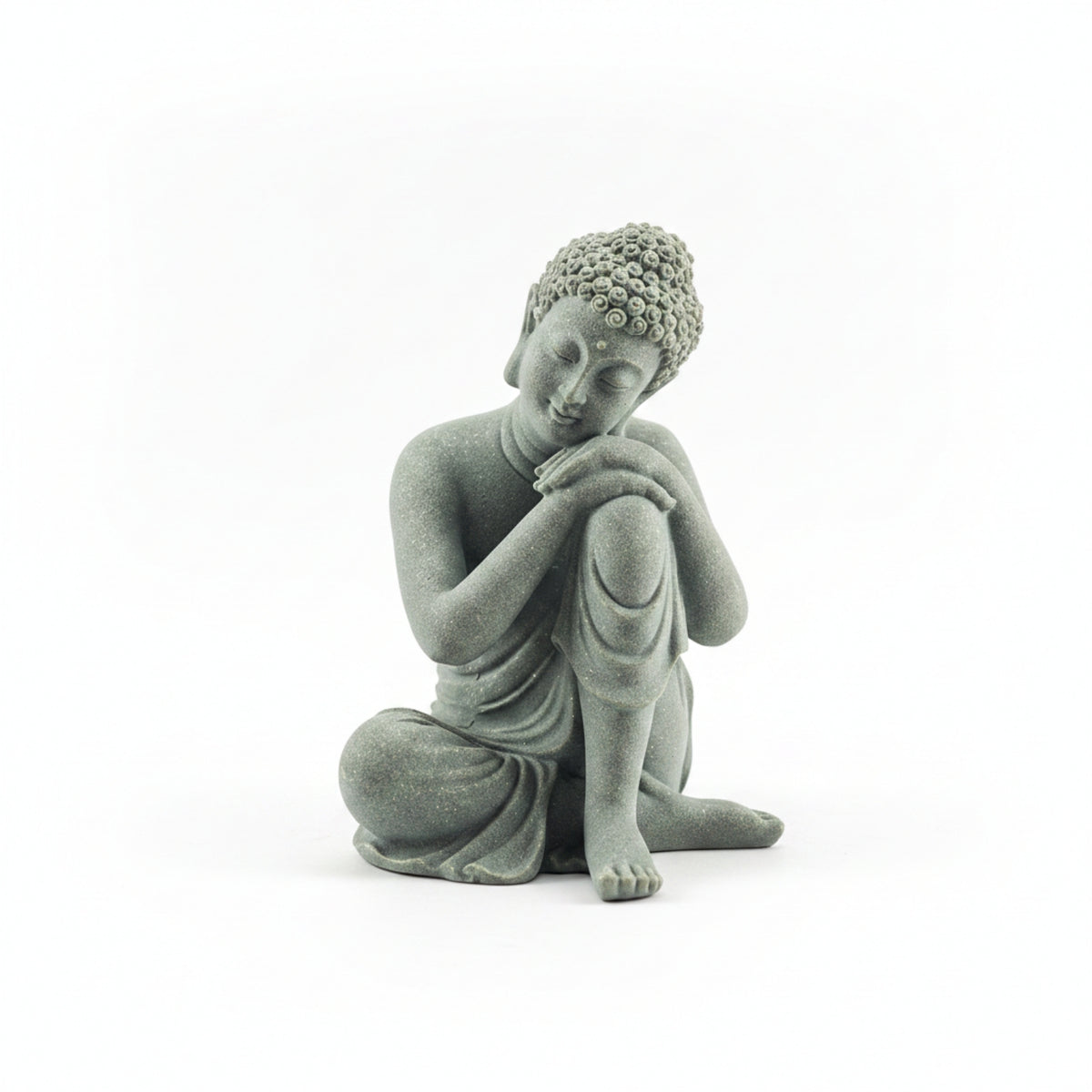 Seated Buddha Figurine Green Sandstone Style Home Decoration Matte Finish