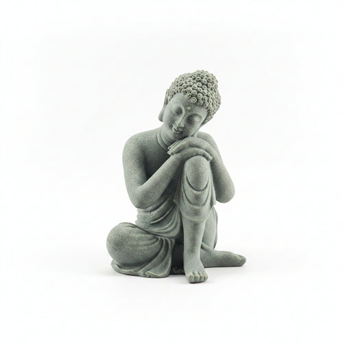 Seated Buddha Figurine Green Sandstone Style Home Decoration Matte Finish