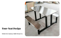 Space-Saving Design 4-Person Attached Seating Unit Easy to Clean Canteen Furniture long-lasting Construction Cafeteria Table for Students, restaurant patrons, Employees, School Lunchroom, Food Court, Break Room