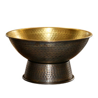 Pedestal Bowl Hammered Footed Bowl Brass-Colored for Restaurants, Dinner Parties, Centerpiece