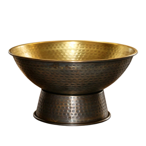 Pedestal Bowl Hammered Footed Bowl Brass-Colored for Restaurants, Dinner Parties, Centerpiece