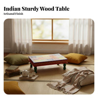2 Pieces Hand-Painted Floor Desk Colorful Design Low Table Handmade Versatile for Residents, Window Nook Window, Living Room