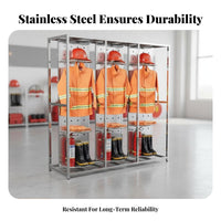 Stainless Steel Fire Suit Stand Heavy Duty Firefighter Gear Rack Silent Casters Rotating Turnout Gear Locker for Training Centers, Industrial Plants