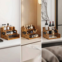 Wooden Seasonings Organizer with Handles 3-Tier Stepped Storage Rack Compact Display Stand Vanity