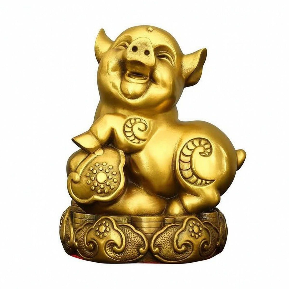 Pig Statue with Base Gold-Toned Astrological Ornament Cute for Shelf, Cabinet
