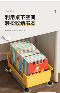 北欧轻奢可移动整理收纳箱桌下放书本学生书包收纳盒带滑轮教室用 奶油白-大号【可移动带滑轮】