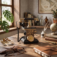 Retro Telephone Model Metal Telephone Model Decorative Mini Phone with Rotary Dial for Coffee Shops
