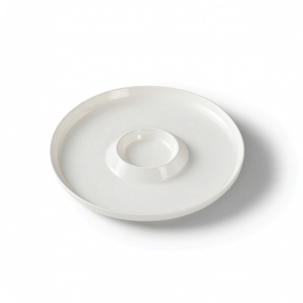 Divided Serving Plate with Center Dipping Cup White for Entertaining