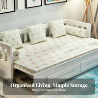 sturdy Wood Frame Pull-extendable Wooden Daybed Multi-Functional Pull-extendable Loveseat Sleeper Foldable Design transformable Couch Space-Saving for Apartment Dwellers, Students, Homeowners, Living Room, Small areas, Home Office