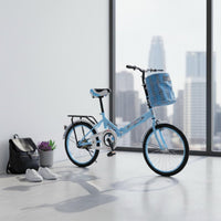 Easy to Fold 20 Inch Folding Bicycle Compact Design Lightweight Folding Bike With Rear Rack Portable Travel Bicycle for Students, Commuters, Teens, Campus, City