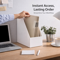 Desk Storage Box with Lid and Slanted File Holder, Desktop Organiser for Office Home, Large Capacity Accessories for Women