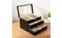 PU Leather Eyewear Storage Box Large Capacity Leather Eyewear Display Case 3-Tier Glasses Display Case Clear View Lid for Women