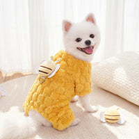 Bee Costume Dog Four-Leg Clothing with Flaps and Antennae, Thickened Polyester Dog Bee Suit, Winter Warm Apparel for Small and Medium Pets