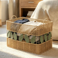 Woven Basket with Handles Handwoven Rope Storage Basket Organizer for Laundry Room, Closet