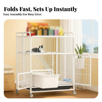 3-Tier Foldable Cat Kennel Integrated Litter Box Multi-Level Cat Crate Easy to Clean Sturdy Construction for Apartment Dwellers