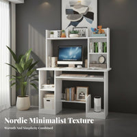 Writing Desk with Bookshelf Multi-functional Office Desk with Storage Shelves Wide Desktop Study Table for Students Suitable for Home Dormitory Bedroom