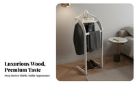 Solid Wood Construction Wooden Valet Stand Elegant Design Suit Valet Stand Stable Structure Unrestricted Standing Suit Rack Multi-Functional Storage for Business Professionals, Adults, Hotel Suite, Dressing Room, Office, Walk-in Closet