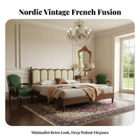 Durable Wood Construction Upholstered foundation Bed mid-century modernera Modern Design Upholstered Bed Frame Padded Headboard Bedroom Furniture Retro design for partners, Homeowners, Families with Children, Guest Room, studio apartment, Apartment
