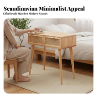 Desk with Storage Modern Design Cane Woven Panel Desk Spacious Drawers