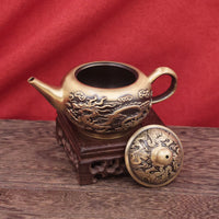 黄铜复古龙凤茶壶做旧中式茶具套装供奉用品客厅铜器观赏摆件批发