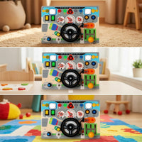 Busy Board with Lights and Hands-on Wooden Busy Board Fine Motor Educational Toy for Young Children, Kids, Playroom, Preschool, Travel