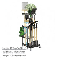 Wheeled Garden Tool Rack Multi-Holder Garden Tool Organizer Rack Hooked