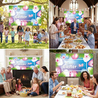 Spring Easter Backdrop Happy Easter Decorations Banner Egg Background Spring Party Decorations for Outside Home Photo Props