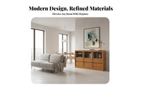 With Glass Doors Modular Wooden Display Unit Japanese Design Multi-Compartment Cabinet Sturdy Construction Bookcase Rounded Corners for Book Lovers, Design Enthusiasts, Living Room, Bedroom, Hallway, Kitchen