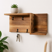 Key Board Wall Shelf made of Wood-Based Material, Modern Coat Rack with Hooks, Hallway Coat Rack for Entryway, Camel