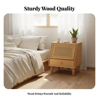 Rattan Panel End Table Nordic Aesthetic Nightstand Sturdy Construction