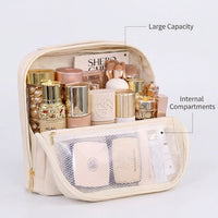 Standing Makeup Organizer Bag with Compartments, Waterproof Large Toiletry for Home Storage, PU Leather Brush Holder for Daily Use and Travelers