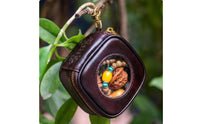 Treasure Pouch Storage Case Dustproof Leather Walnut Storage Bag Handmade Clear Window Collectible Pouch for Collectors
