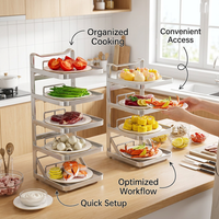 304 Stainless Steel Kitchen Shelf Stand, Foldable Countertop Organizer, 3 Tier Storage Rack for Apartment Kitchen, Modern Rack