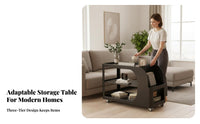Movable with Wheels Multi-Level Rolling Side Table Mobile Design Multi-Tier Rolling Mobile Unit Space-Saving Household Furniture Reeded Glass Surface for Apartment Dwellers, Homeowners, Office Workers, Living Room, Small Areas, Bedroom, Kitchen