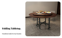 1 Round Dining Table Foldable Design Folding Dining Table Turntable Easy to Clean Particle Board Portable Function Suitable for Apartment Dwellers Hosts Hotel Small Areas Living Room