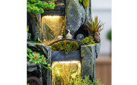 Rockery Waterfall Water Feature Indoor Fountain Feng Shui Ornament with Misting Function and LED Light for Relaxation Entryway Meditation Home Decoration