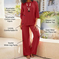 Airport Outfit 2 Piece for Women with Long Sleeve Top, Loungewear Set in Breathable Linen Blend, Loose Fit Travel Clothes for Everyday Wear