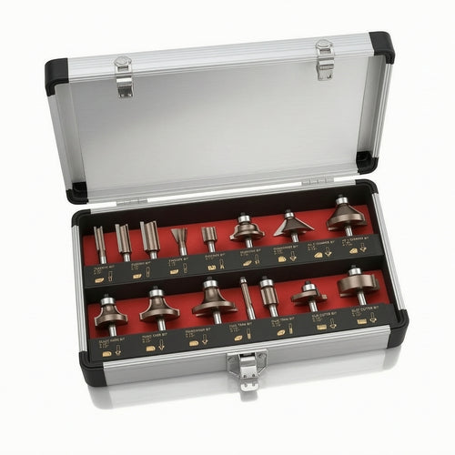 15 Pieces Router Bit Set with Aluminum Case Sharp Router Bit Set Versatile Tool for Garage, Worksite