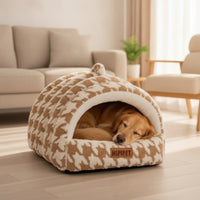 Semi-Enclosed Hooded Pet Bed Soft-Textured Cave Pet Bed Cushioned Dog House Portable for Cats, Small Dogs, Young Dogs, Indoor, Living Room