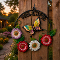 Butterfly Welcome Sign Outdoor Metal Welcome Sign Decorative for Fence