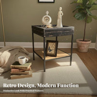 Sliding Top Storage Box Vintage Design Side Table Multi-Functional for Balcony