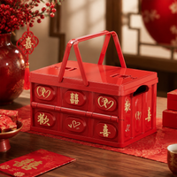 Foldable Storage Container Box With Handle 18L With Lid Plastic Container Vermilion Gold Print Traditional Pattern Storage Container