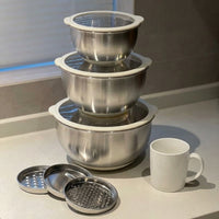 Stainless Steel Bowl Set with 3 Graters, Non-Slip Silicone Base Mixing Bowl for Meal Prep, Serving Bowl with Transparent Lid for Home Cooking