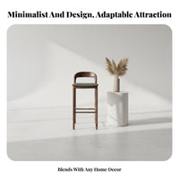 Minimalist Design Upholstered Low-Back Bar Stool Elegant Shape Counter Chair Built-in Footrest Tall Seating Comfortable Seat for Homeowners, Business Owners, Couples, Cafe, Kitchen Island, Reception Area, Cafe