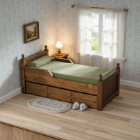 1:12 Scale Wooden Bed Artisanal for Miniature Scene