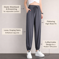 Women's Clothing Harem Pants Joggers with Tapered Ankle Cuffs, Ice Silk Polyester Material for Cooling Summer Gym Wear